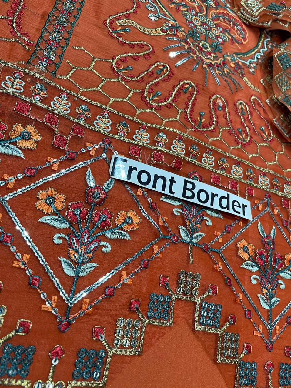 Rust Orange Luxury Embroidered Lawn Suit 3 Piece