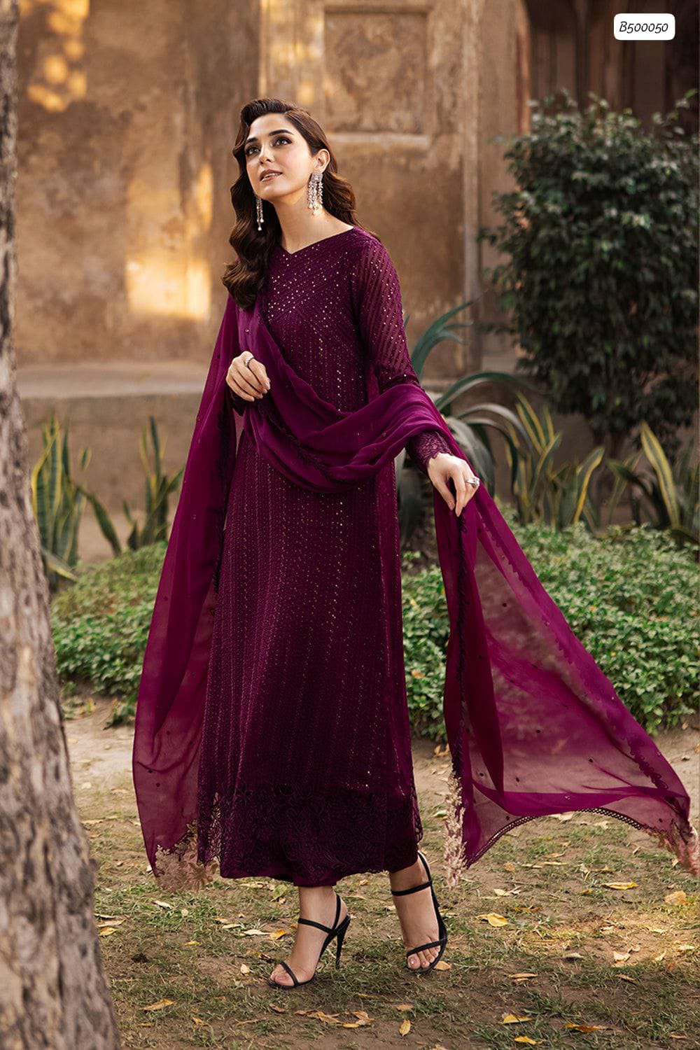 Outqlaas-Heavy Sequence Embroidered Chiffon 3-Piece