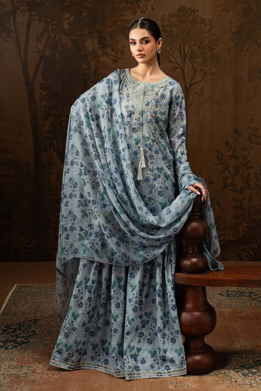 OUTQLAAS Luxury Silk Printed 3-Piece Ensemble