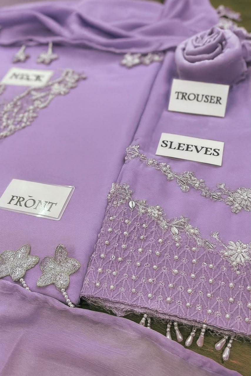 Outqlaas - Luxury Chiffon Hand Embellished Festive 3-Piece Suit