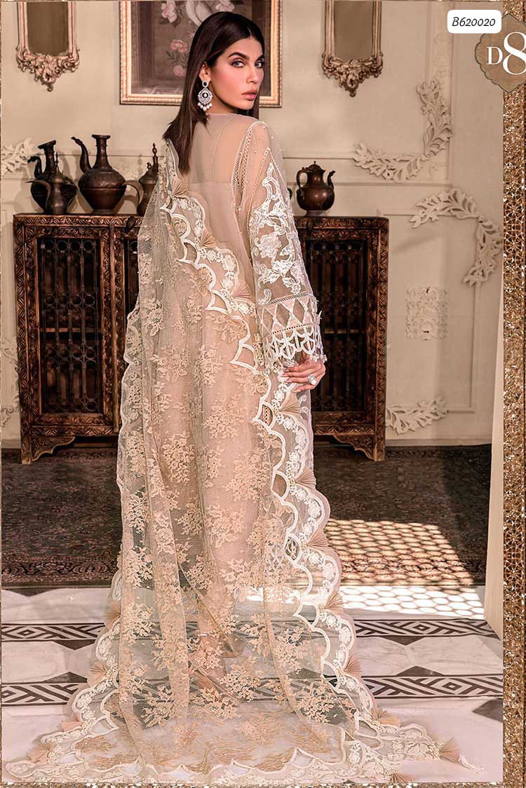 Outqlaas Luxury Organza 3-Piece Ensemble (Soft Peach / Cream