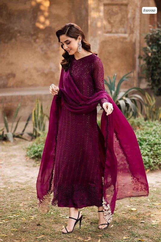 Outqlaas-Heavy Sequence Embroidered Chiffon 3-Piece