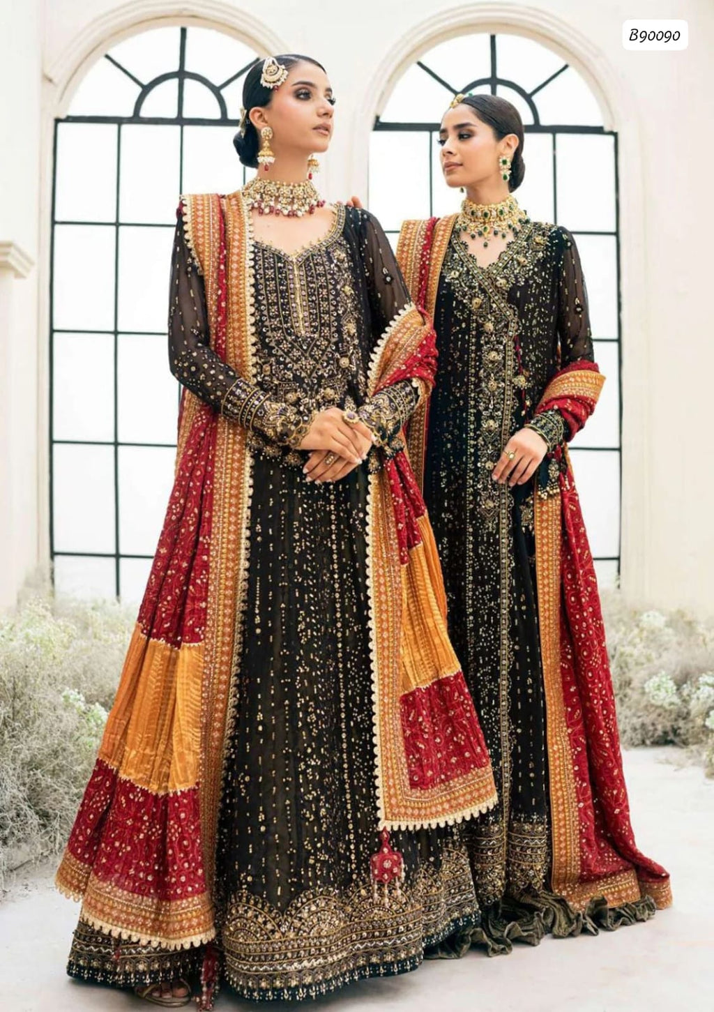 Outqlaas -  Brand Inspired  3-Piece Heavy Embroidered Chiffon Frock