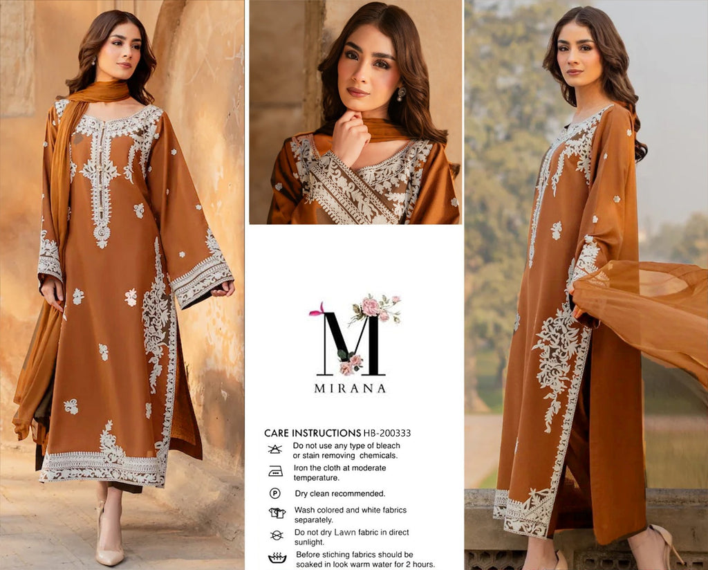 Amber Glow – 3pc unstitched Embroidered Lawn Suit (Inspired by Mirana HB-200333)