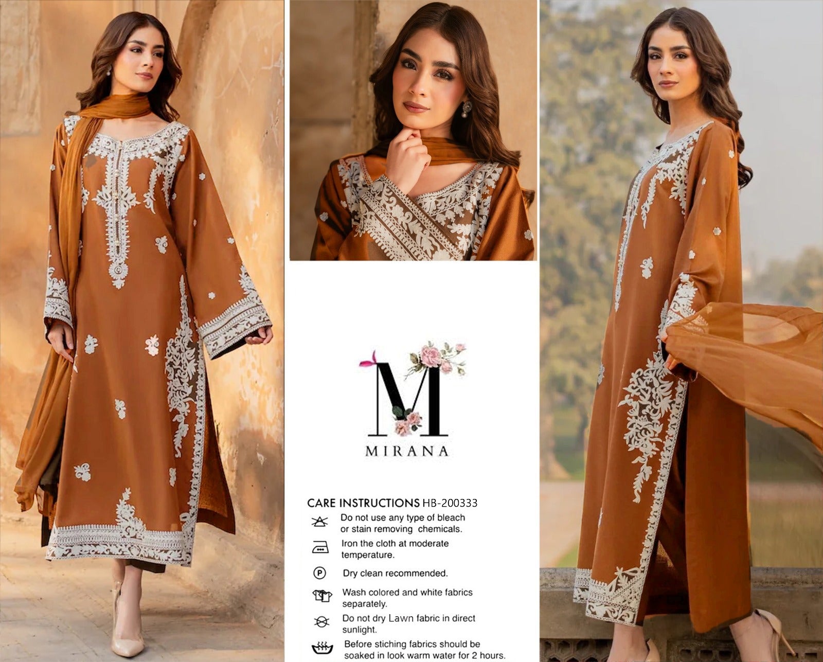 Amber Glow – 3pc unstitched Embroidered Lawn Suit (Inspired by Mirana HB-200333)