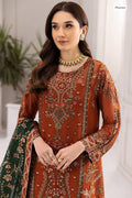 Rust Orange Luxury Embroidered Lawn Suit 3 Piece