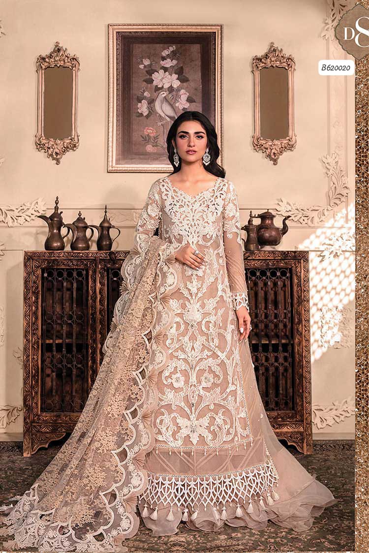 Outqlaas Luxury Organza 3-Piece Ensemble (Soft Peach / Cream