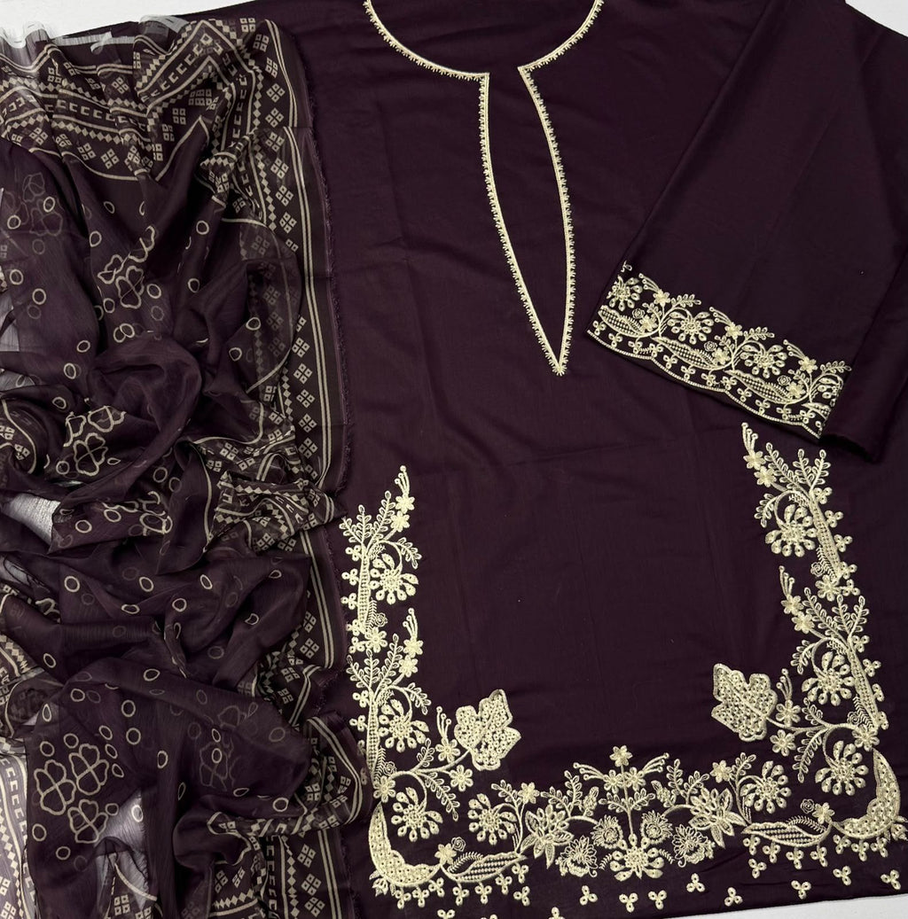 Deep Velvet Grape – 3pc unstitched Embroidered Lawn Suit (Inspired by Garnet CB-6519)