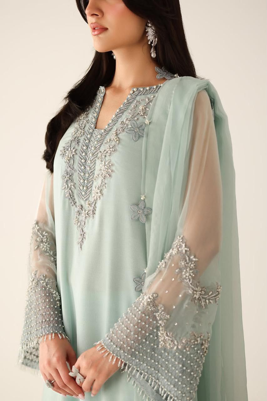 Outqlaas - Luxury Chiffon Hand Embellished Festive 3-Piece Suit