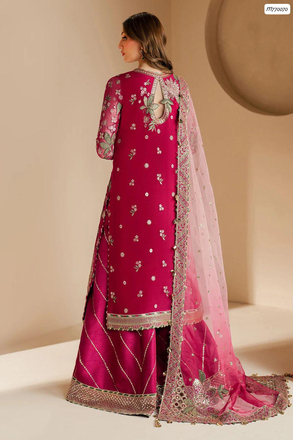 Outqlaas -Brand inspired 3-Pc Embroidered Chiffon Wedding Ensemble