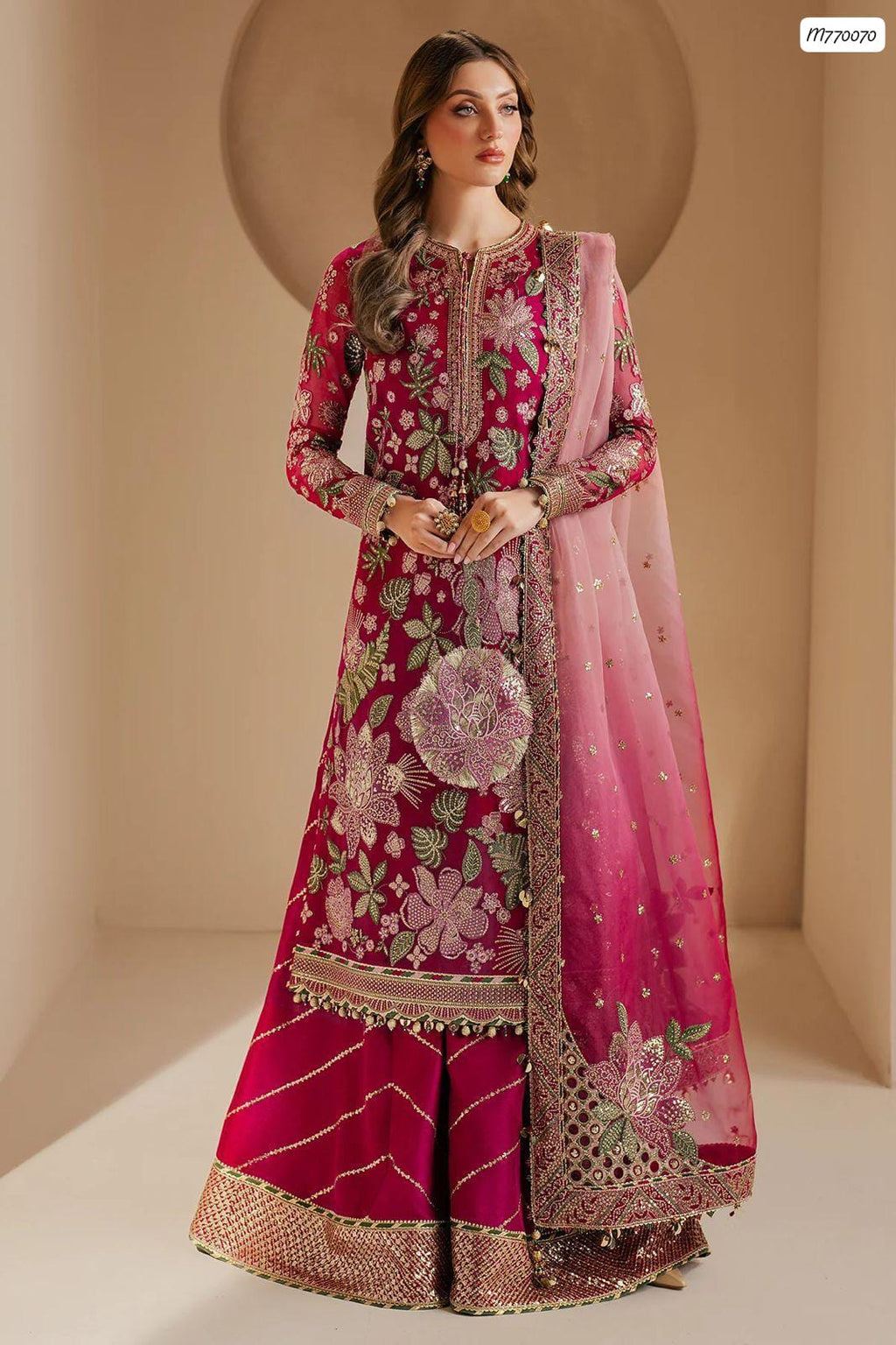 Outqlaas -Brand inspired 3-Pc Embroidered Chiffon Wedding Ensemble