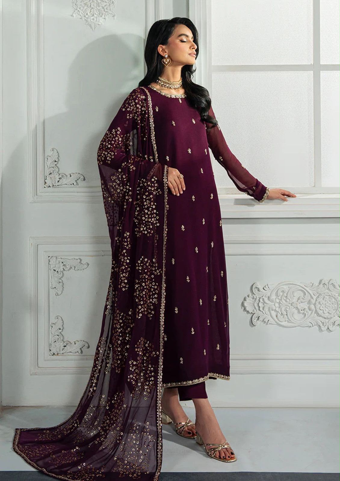 Plum Majesty – 3pc unstitched Embroidered Chiffon Suit (Inspired by Premium Festive Wear)
