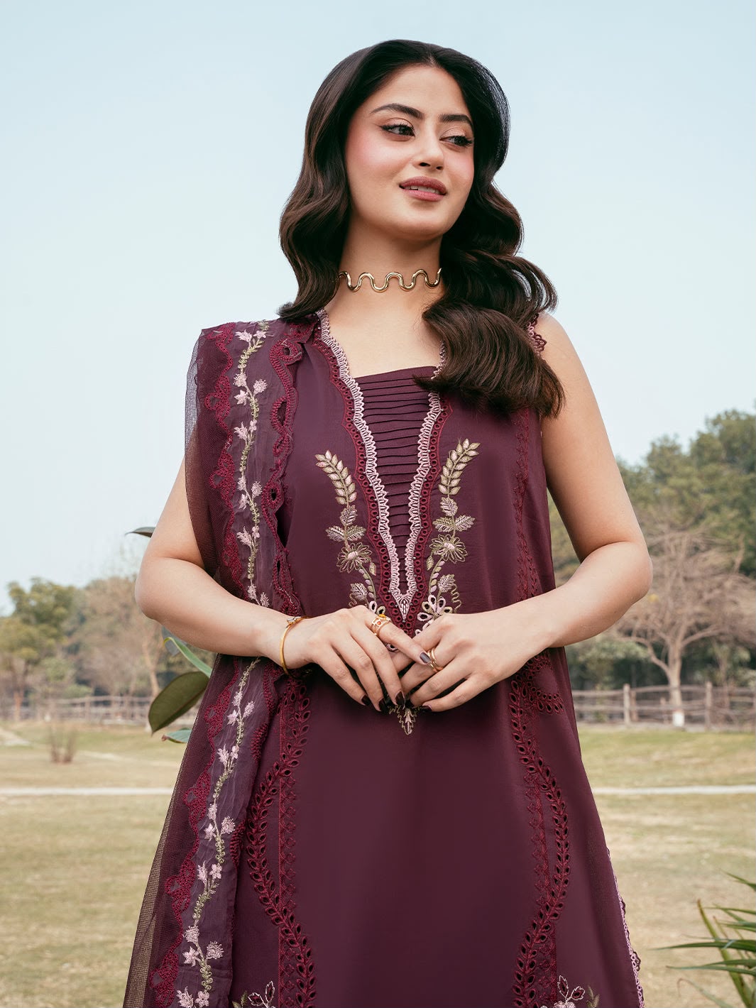 Plum/Maroon Heavy Embroidered 3-Piece Suit