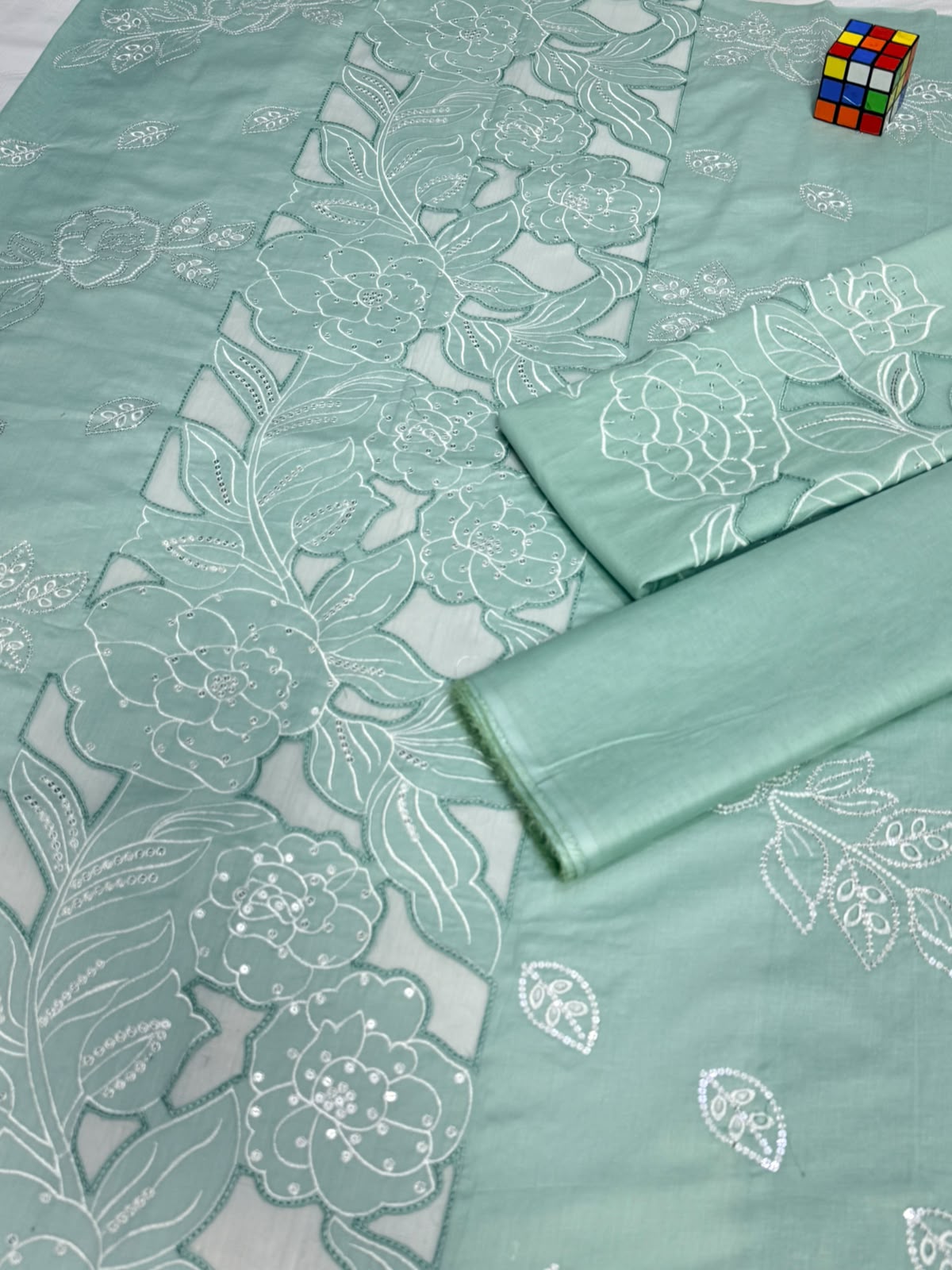 Mint Breeze — 2-Piece Luxury Embroidered Lawn Suit (Inspired by Maria.B. — MB-529A)