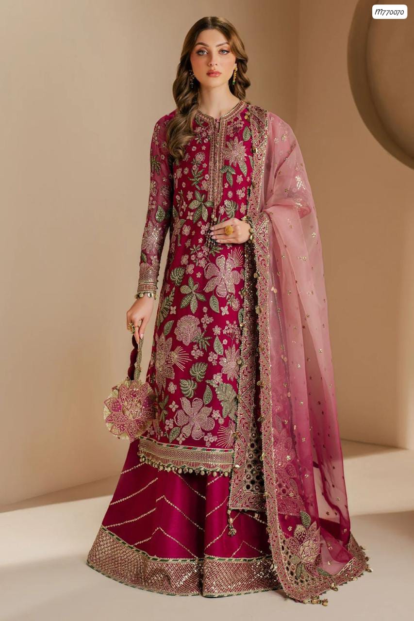 Outqlaas -Brand inspired 3-Pc Embroidered Chiffon Wedding Ensemble