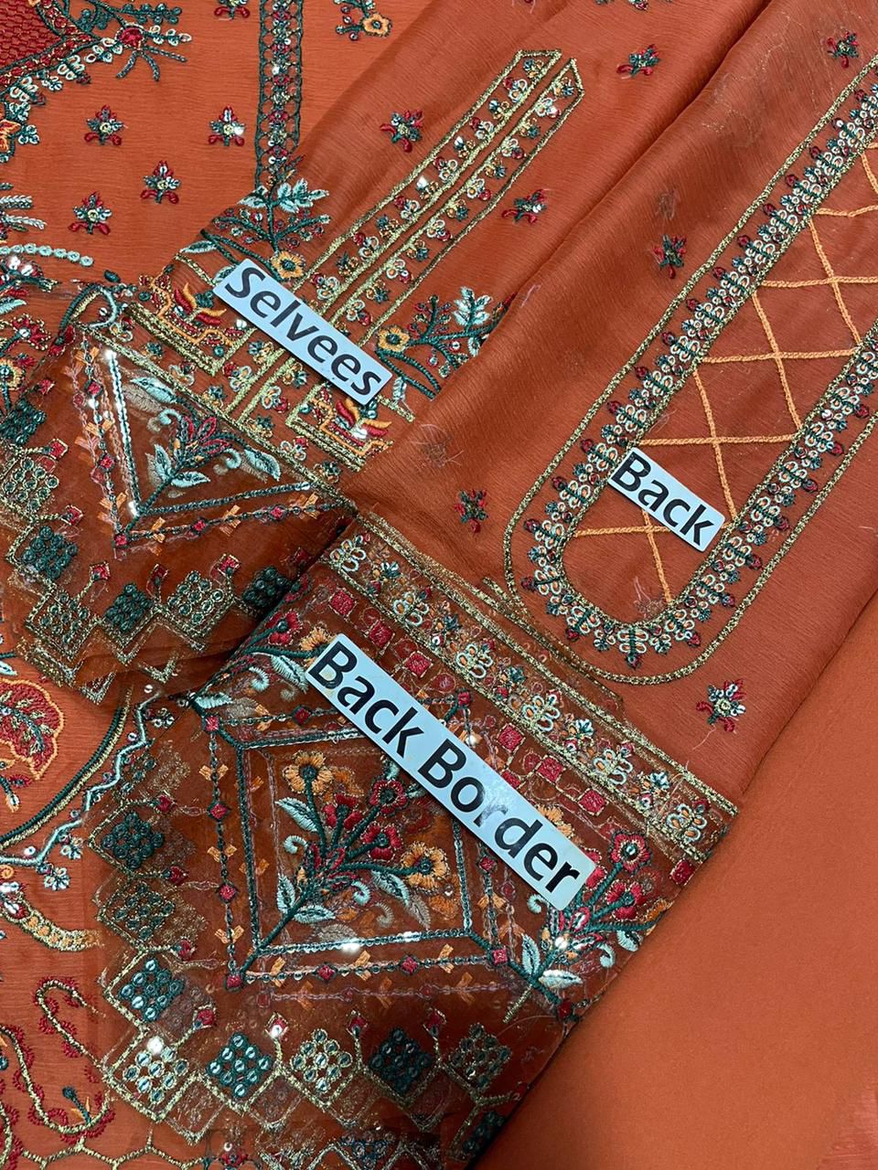 Rust Orange Luxury Embroidered Lawn Suit 3 Piece
